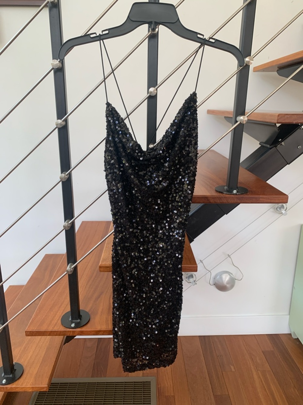 Windsor Black Sequin Cowl Mini Dress